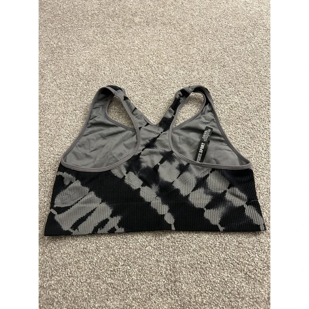 PINK Victoria's Secret Sport Bra Womens XL Black Grey Excellent Tie Dye Seamless